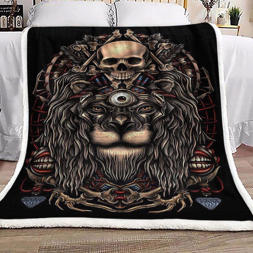 Lion Skull Sherpa Fleece Blanket