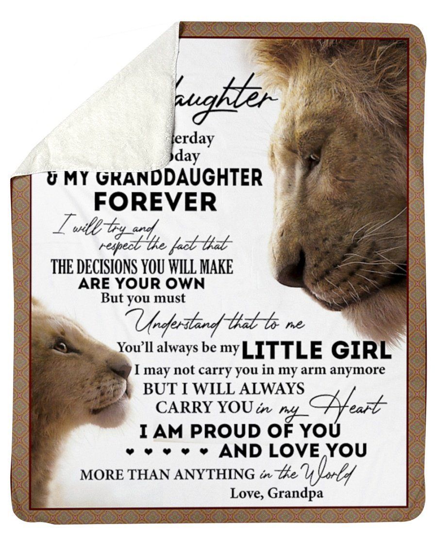 Lion So Proud Of You Grandpa To My Granddaughter Fleece Blanket Sherpa Blanket