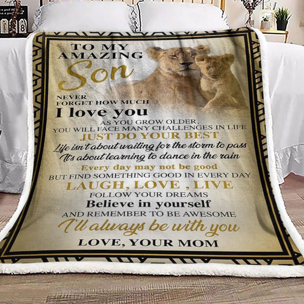 Lion Son And Mom Sherpa Fleece Blanket