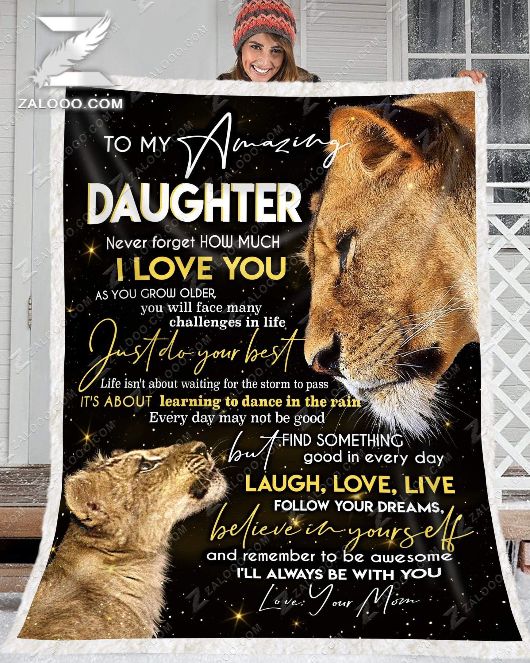 Lion To My Daughter I Believe In You Love Mom Sherpa Fleece Blanket