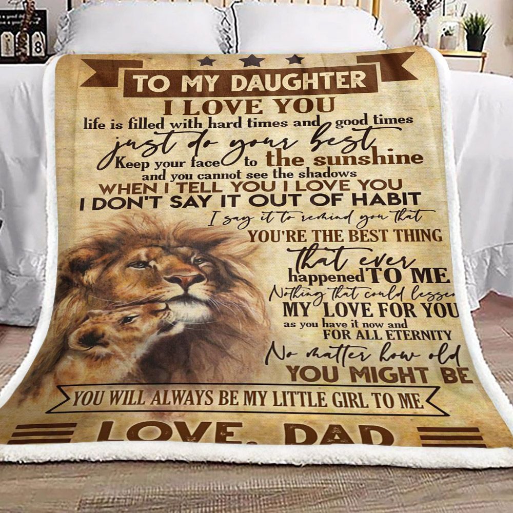 Lion To My Daughter Love Dad Sherpa Fleece Blanket