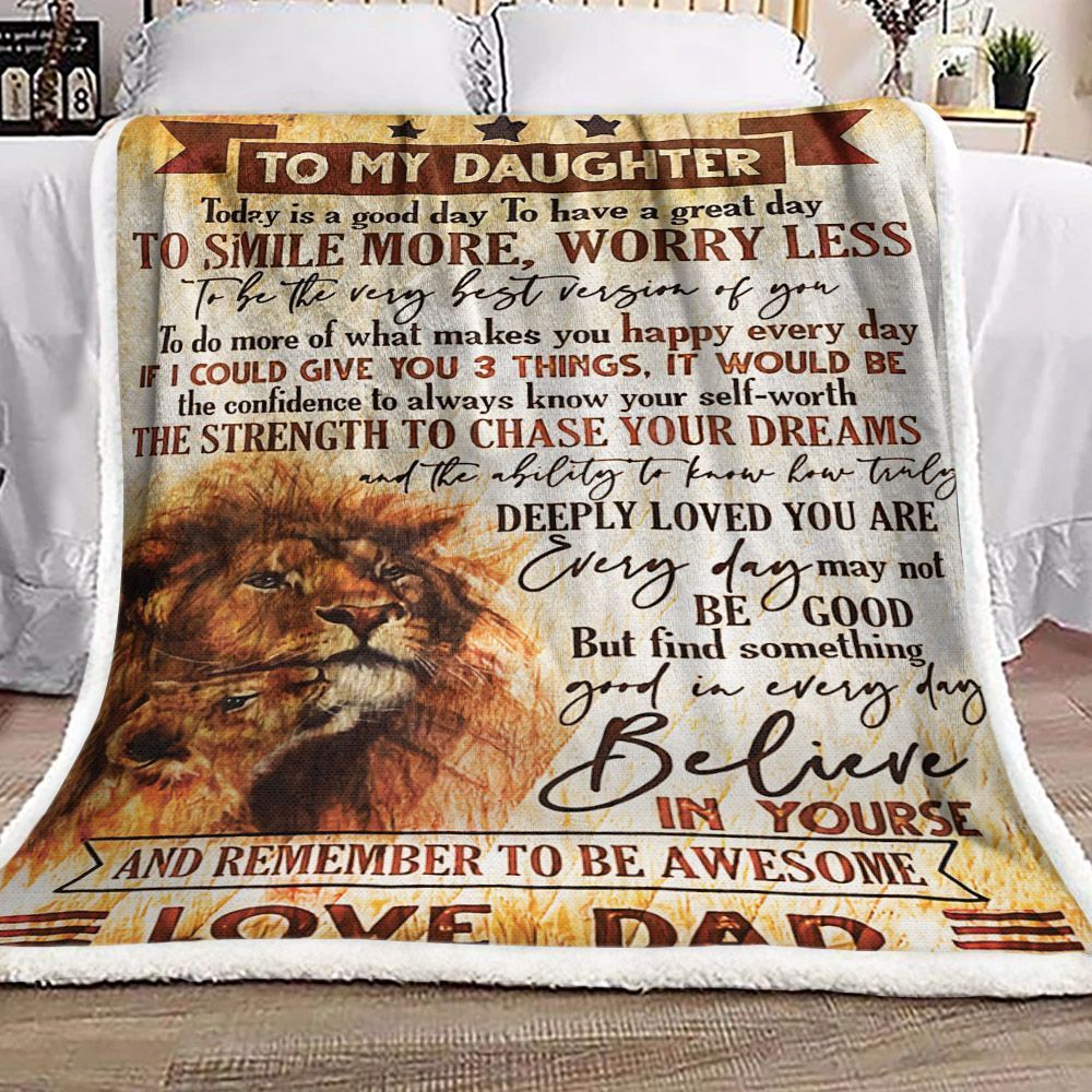 Lion To My Daughter Love Dad Sherpa Fleece Blanket