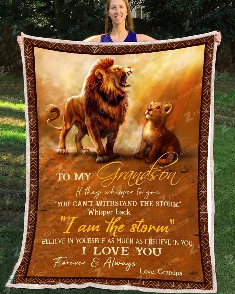 Lion To My Grandson I Love You Sherpa Fleece Blanket