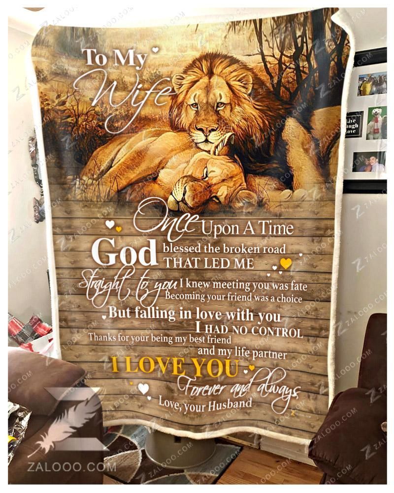 Lion To My Wife God Blessed The Broken Road Sherpa Fleece Blanket