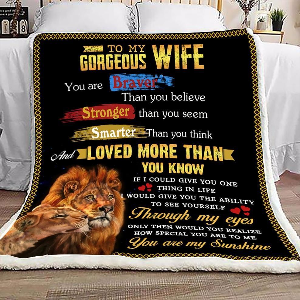 Lion To My Wife You Are Braver Sherpa Fleece Blanket