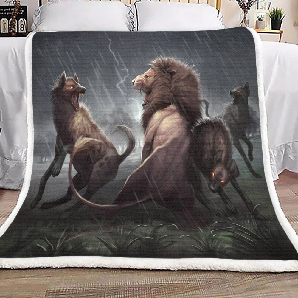 Lion Vs Hyena Painting Sherpa Fleece Blanket