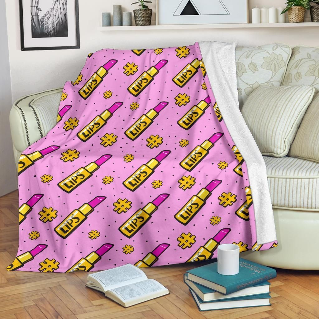 Lipstick Pattern Print Design Pink Fleece Blanket