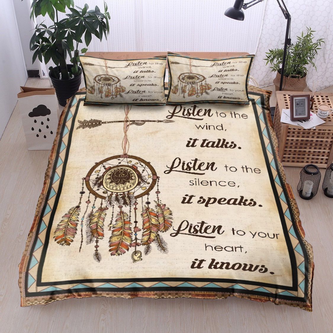 Listen To The Wind It Talks Native American  Bedding Set