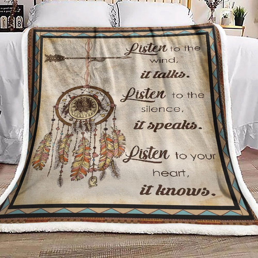 Listen To The Wind It Talks Native American Sherpa Fleece Blanket