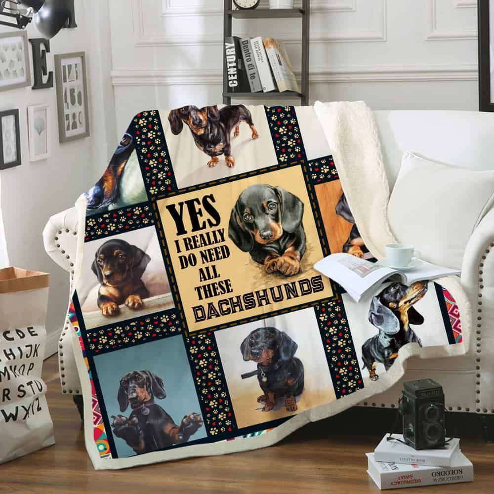 Little Black Dachshund Sherpa Fleece Blanket