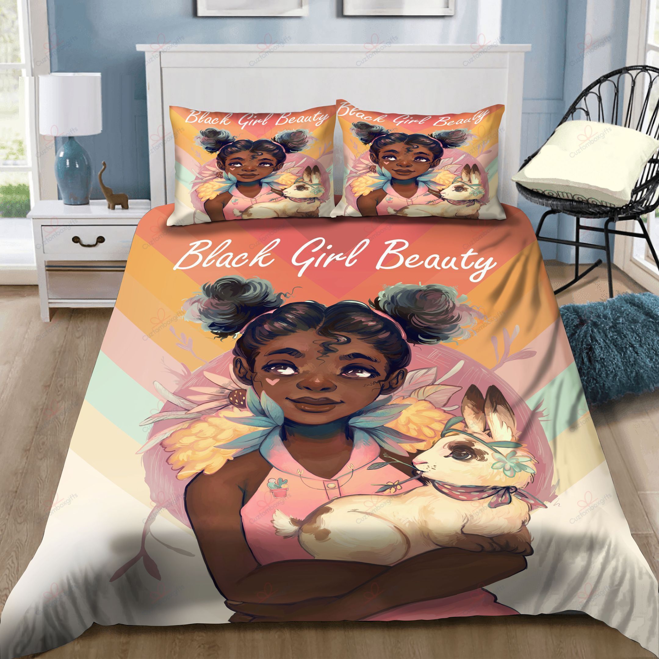 Little Black Girl Trebles Bunny GS Bedding Set