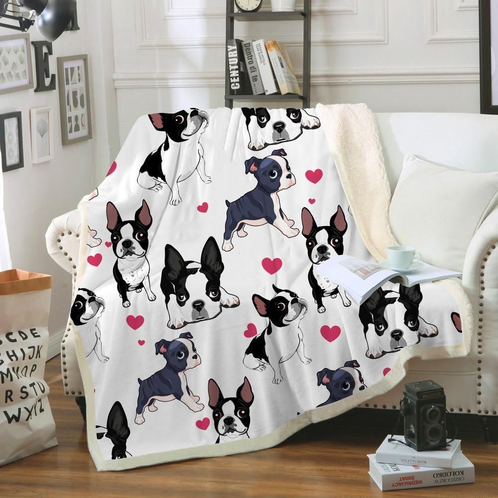 Little Boston Terrier Sherpa Fleece Blanket