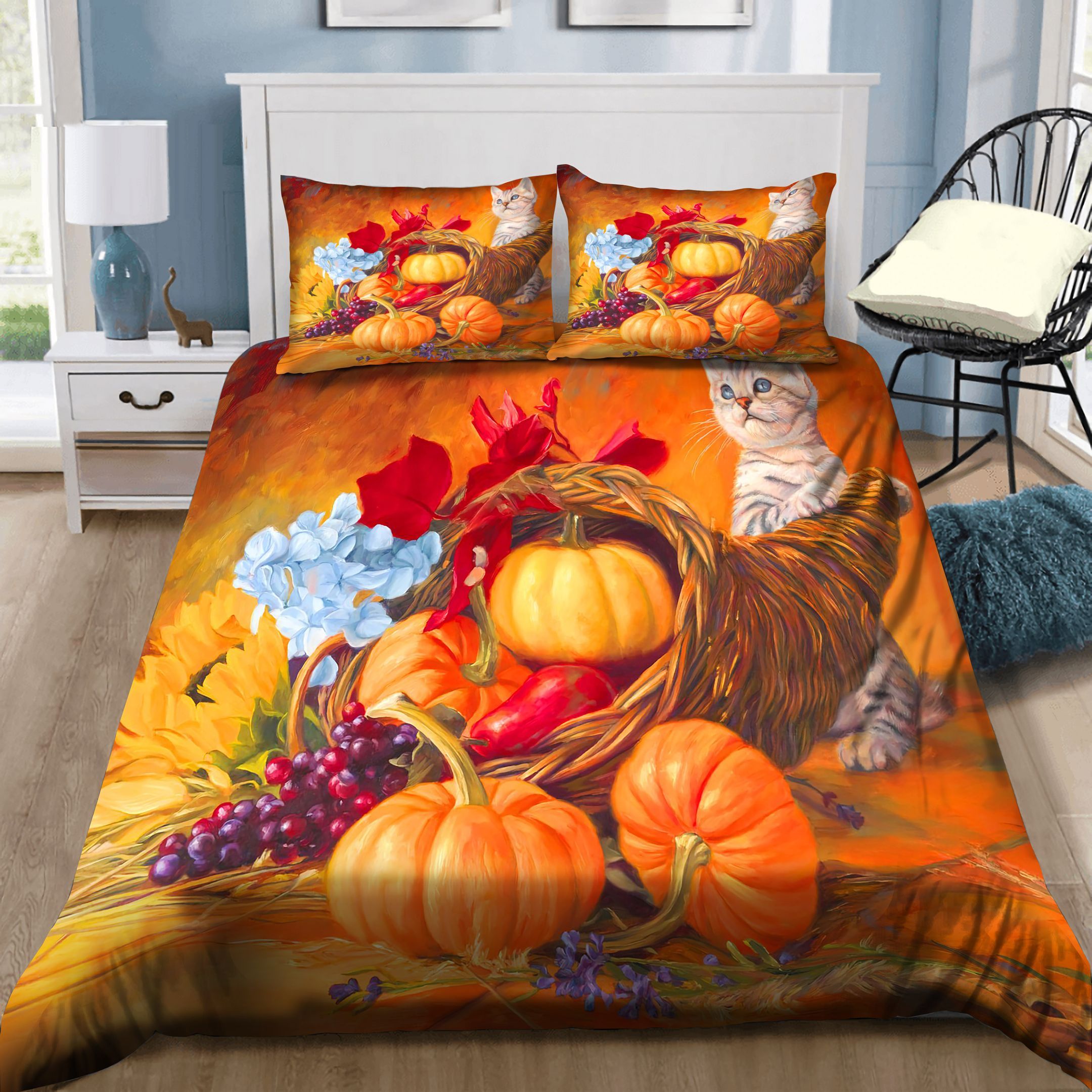 Little Cat And Fruit In Thanksgiving Bedding Set
