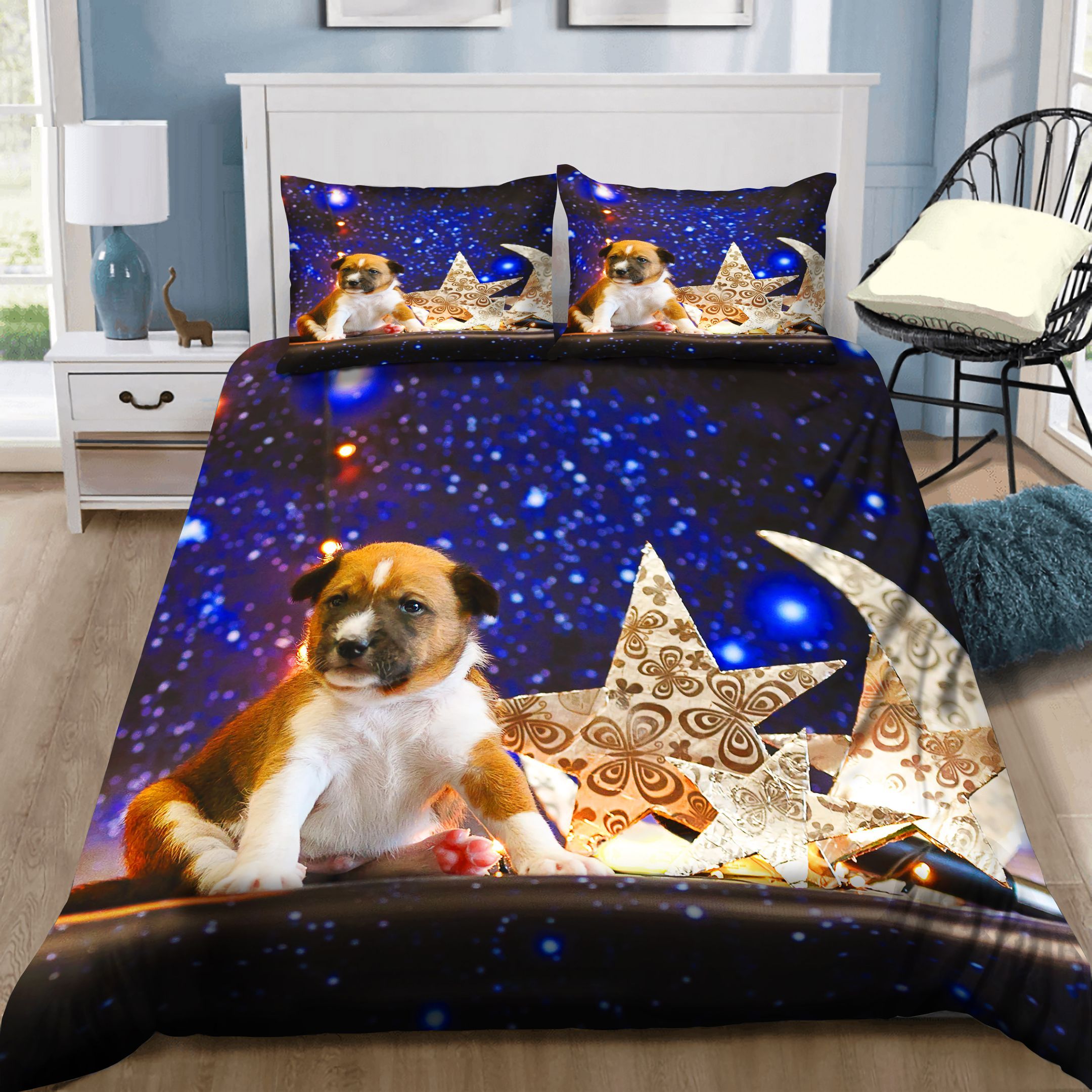 Little Dog In Galaxy Bedding Set
