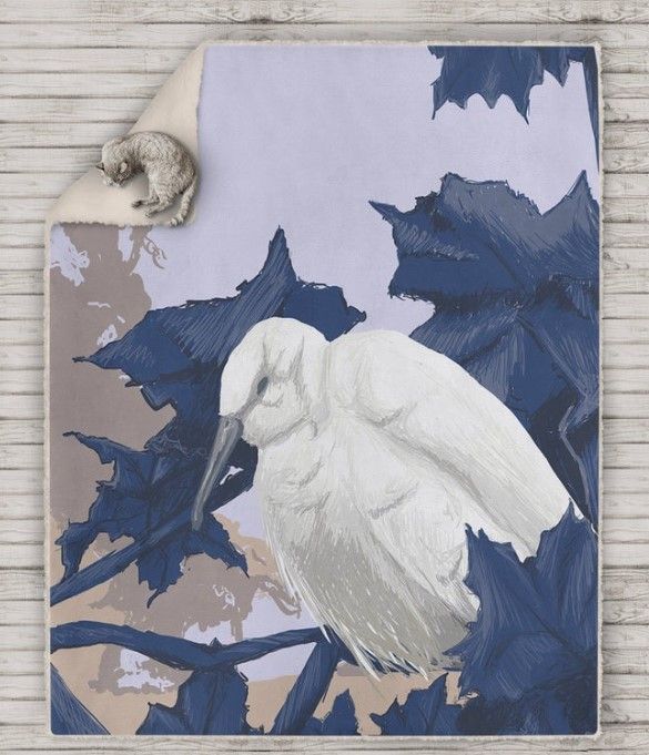 Little Egret Bird Sherpa Fleece