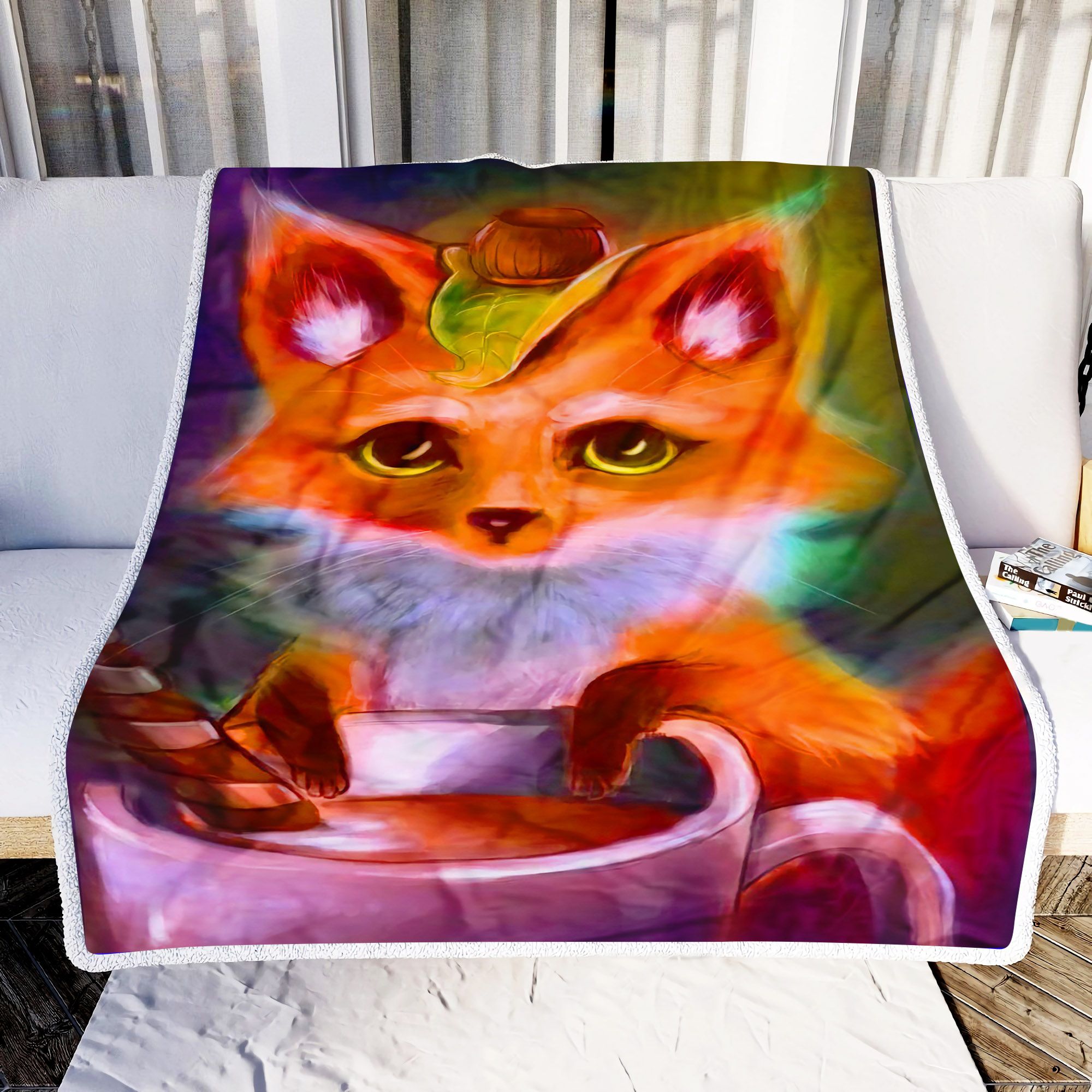 Little Fox Love Coffee Fleece Blanket