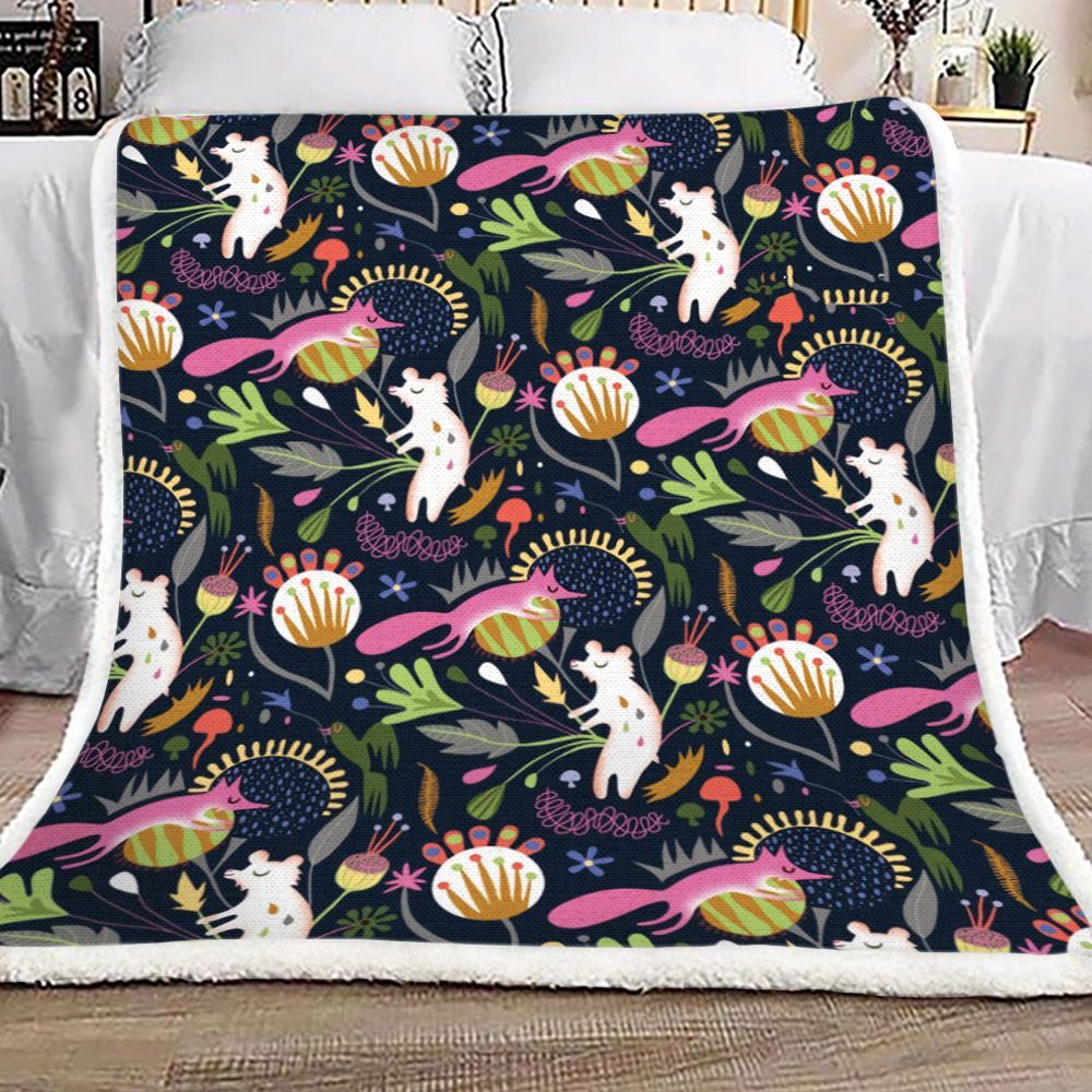 Little Fox Pattern Sherpa Fleece Blanket