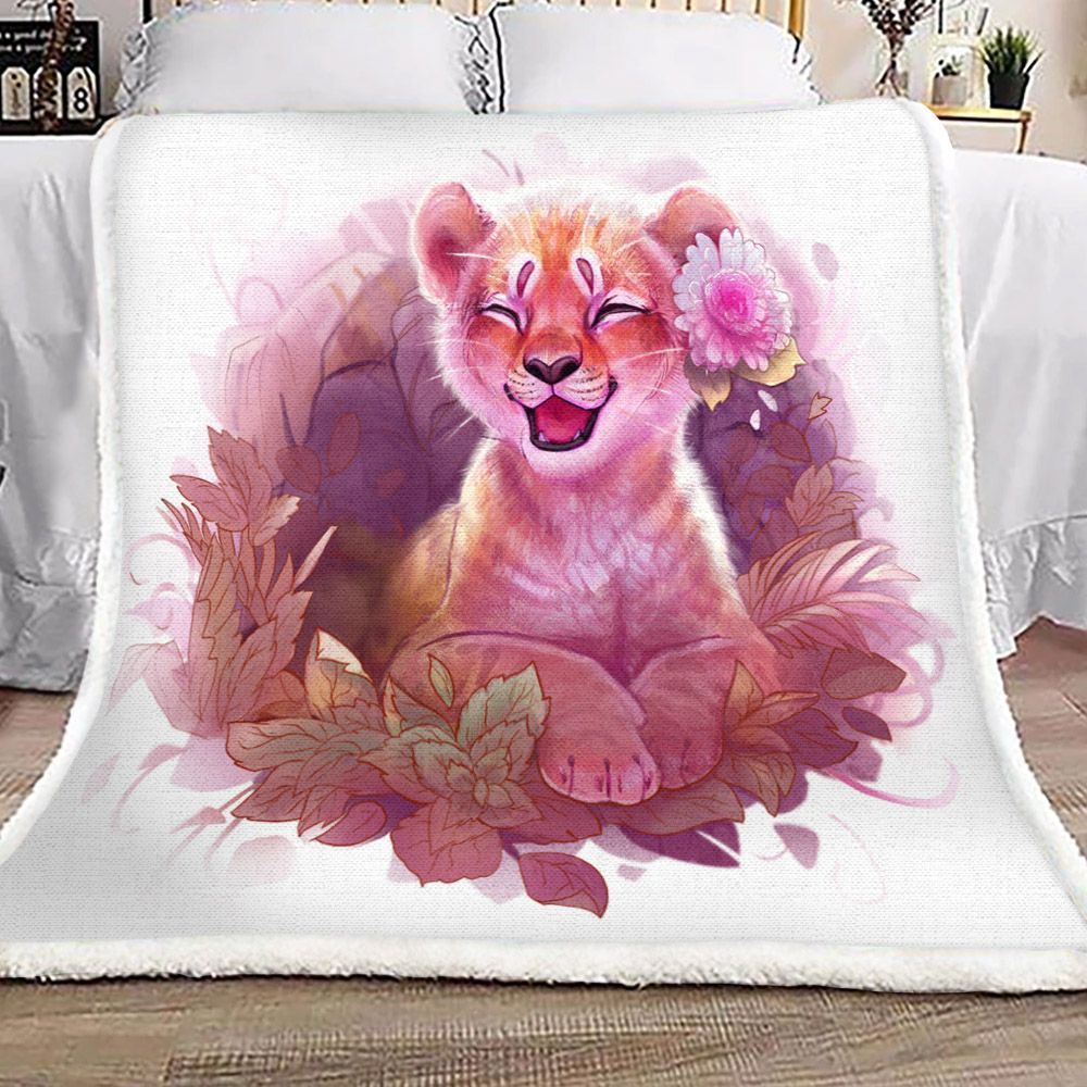 Little Lion Flower Sherpa Fleece Blanket