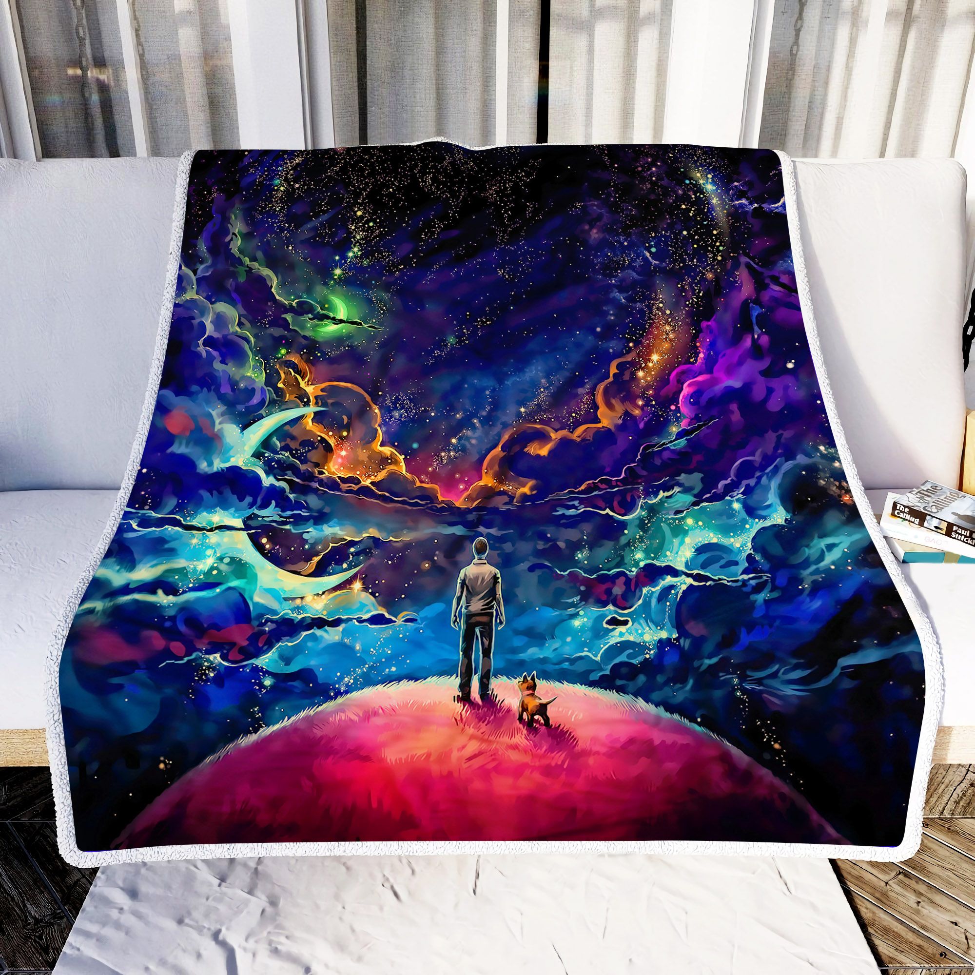 Little Prince With Dog Colorful Fiction Fantasy Art Fleece Blanket