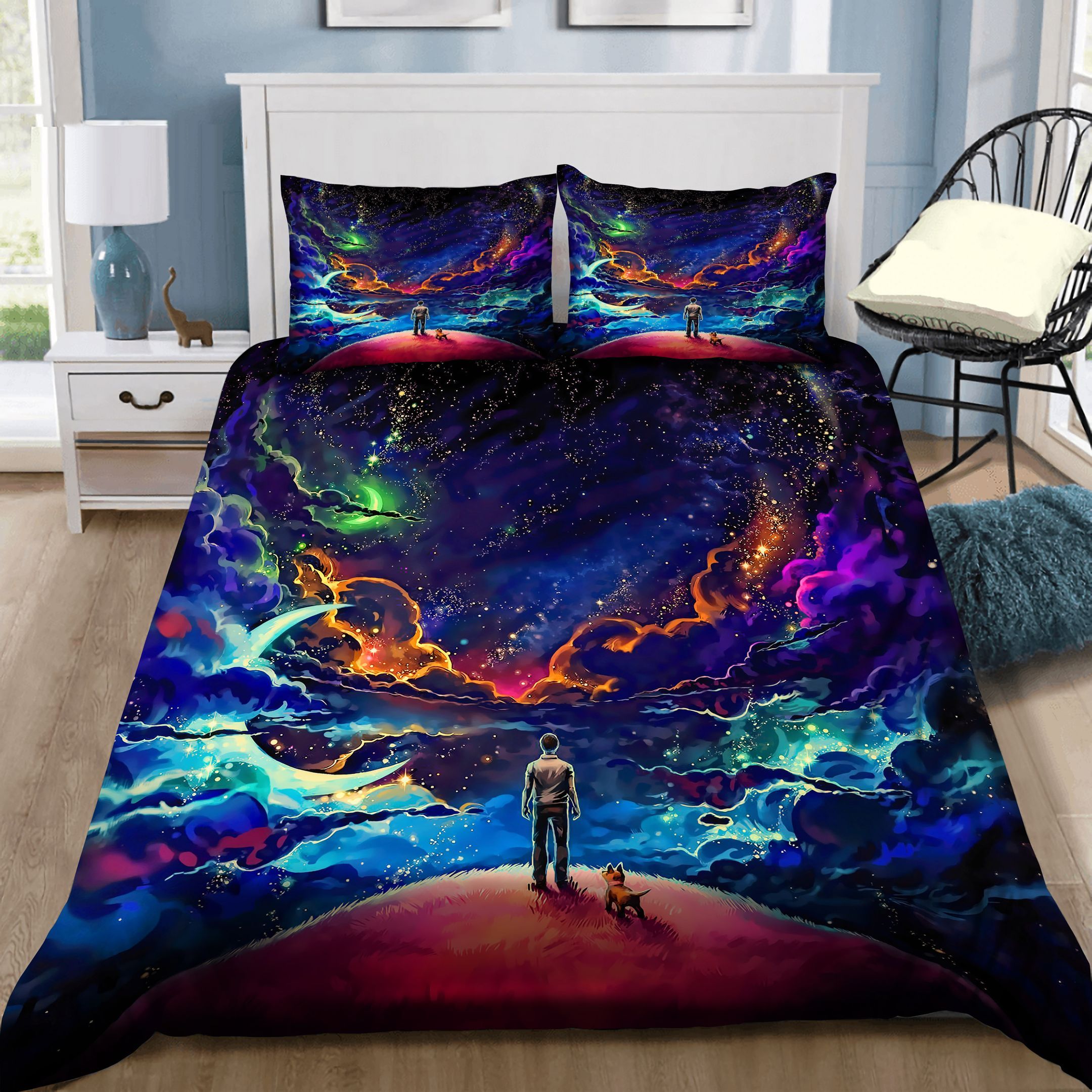 Little Prince With Dog Colorful Fiction Fantasy Art Bedding Set