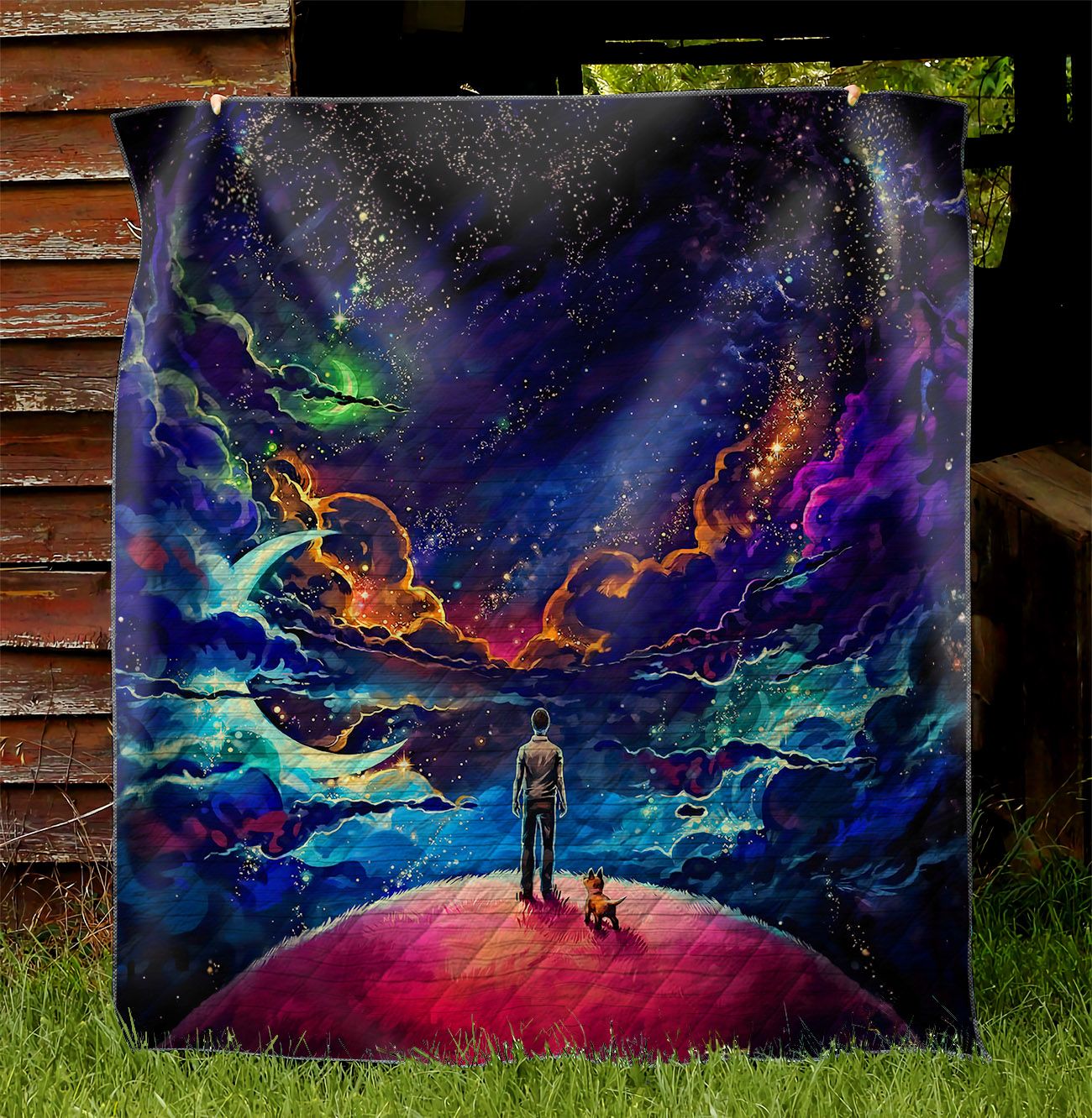 Little Prince With Dog Colorful Fiction Fantasy Art NI2402060YD Quilt Blanket