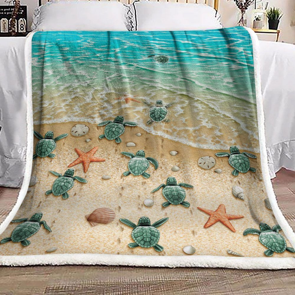 Little Turtle And Sea Sherpa Fleece Blanket