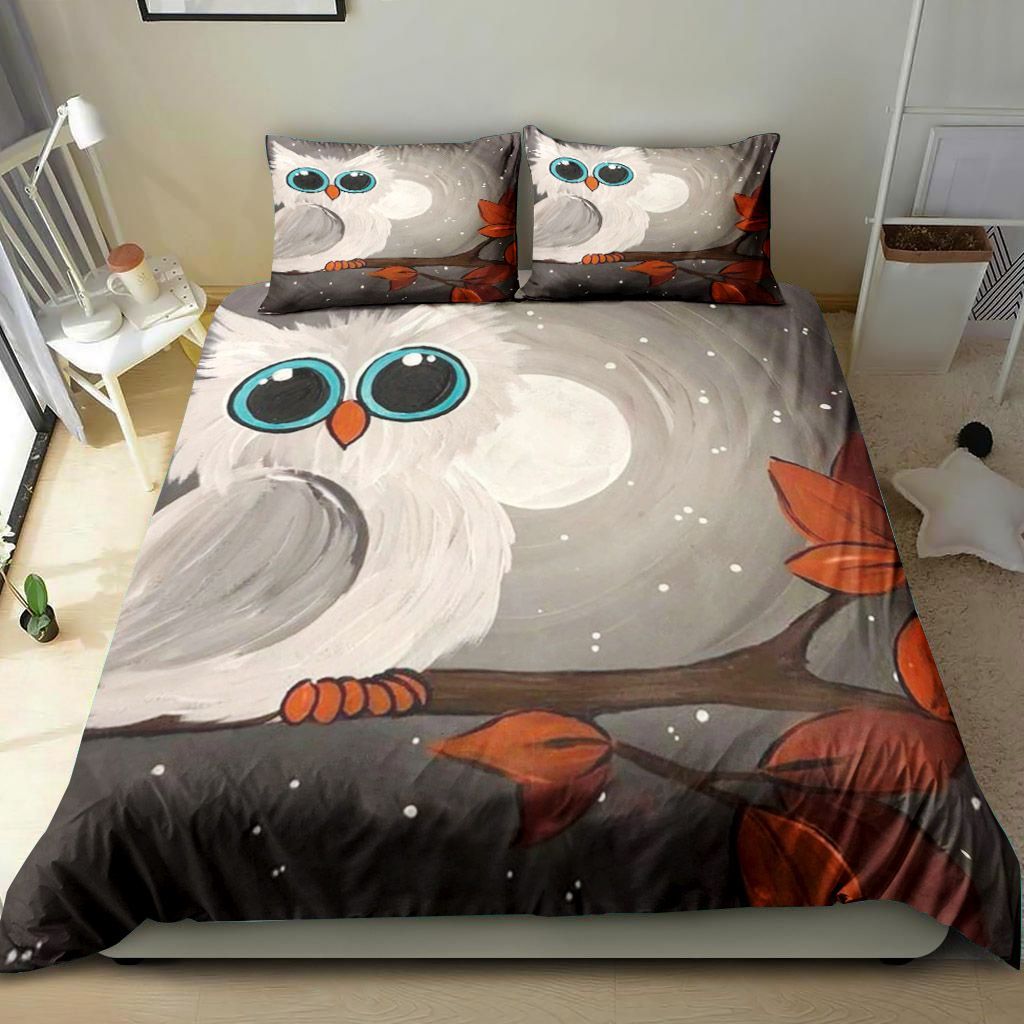 Little White Owl In Night Bedding Set
