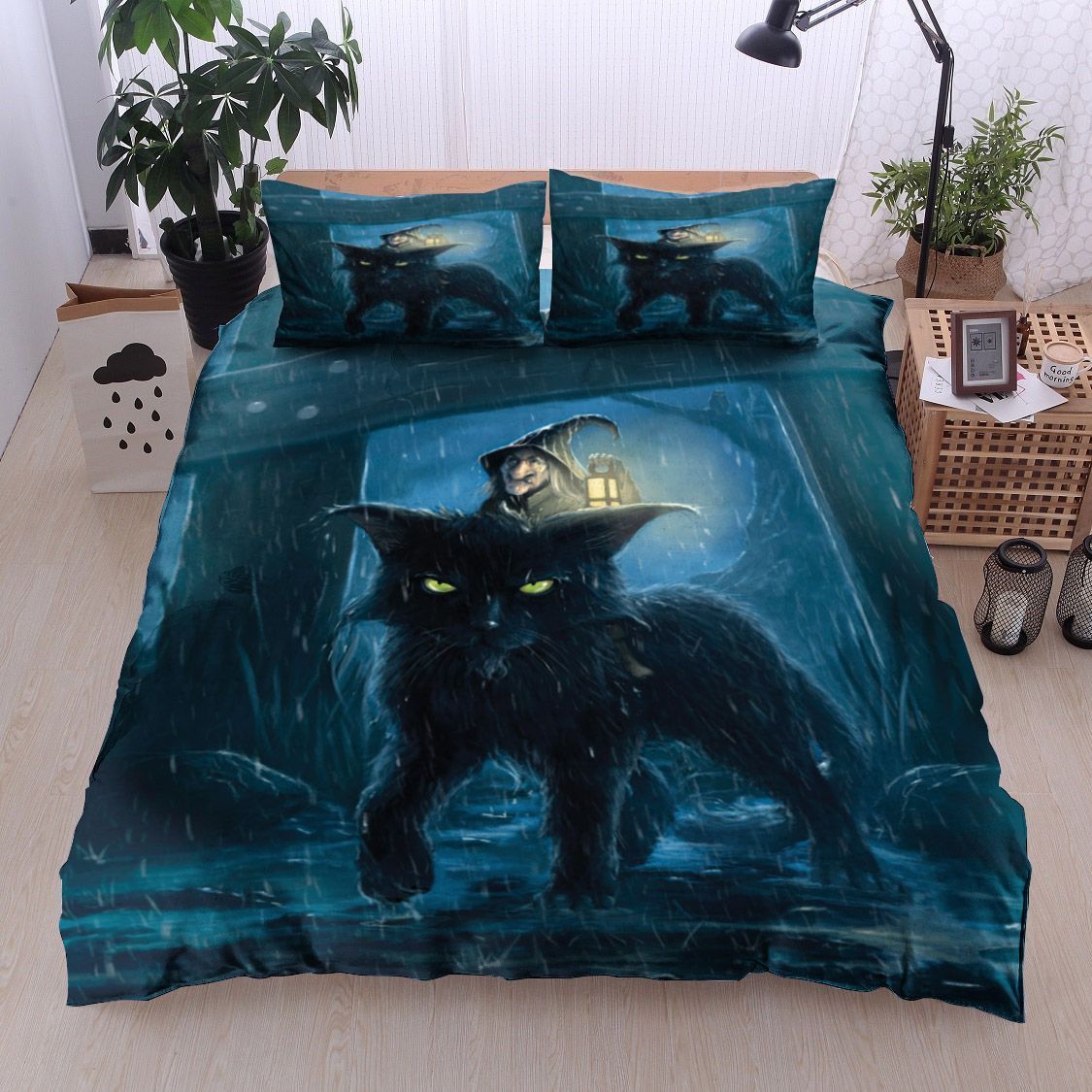 Little Witch And Black Cat Bedding Set