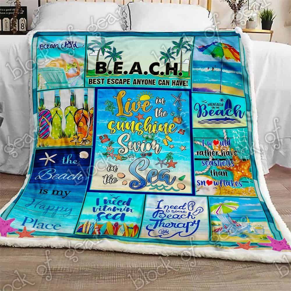 Live In The Sunshine Swim In The Sea Fleece Blanket