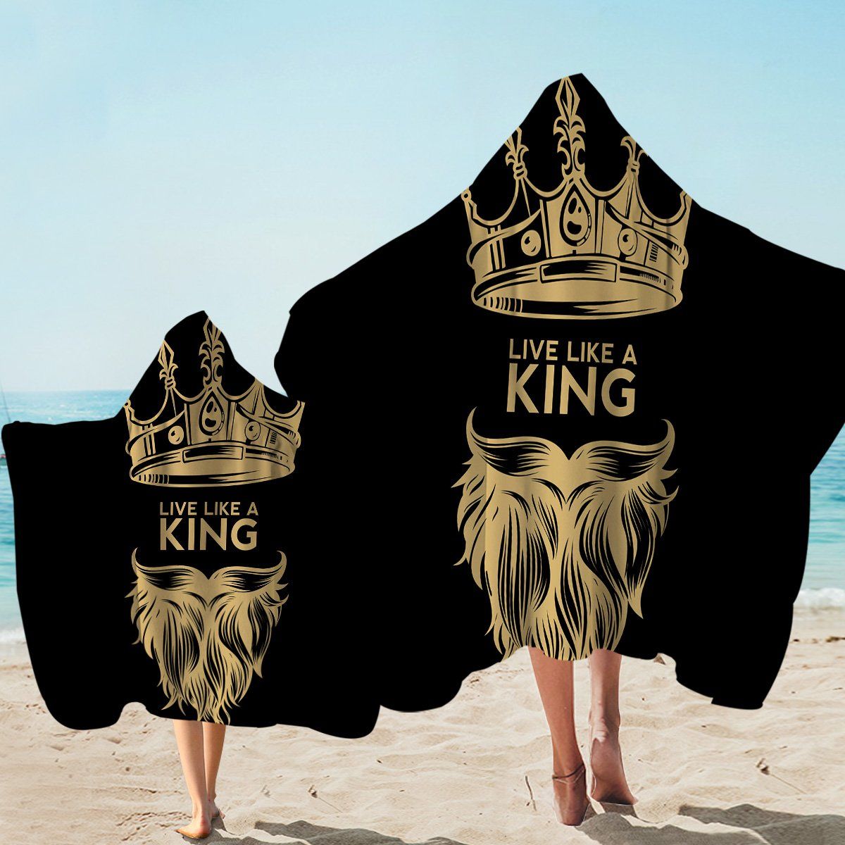 Live Like A King On Black Printed Hooded Towel