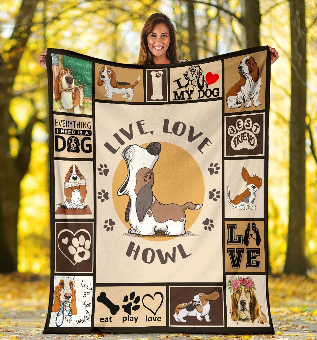 Live Love Howl Funny Basset Hound Dog Fleece Blanket