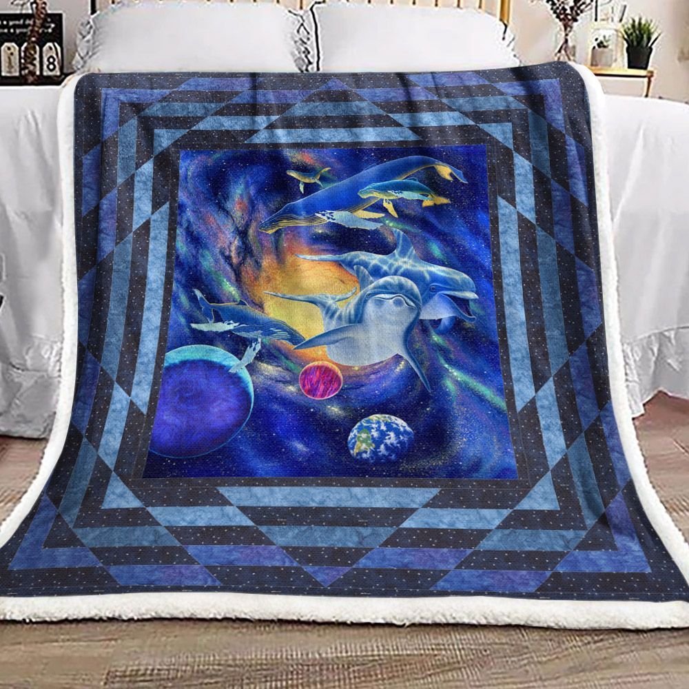 Living Universe Dolphin Whale Sherpa Fleece Blanket