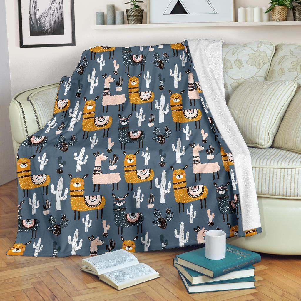 Llama Cactus Sherpa Fleece Blanket