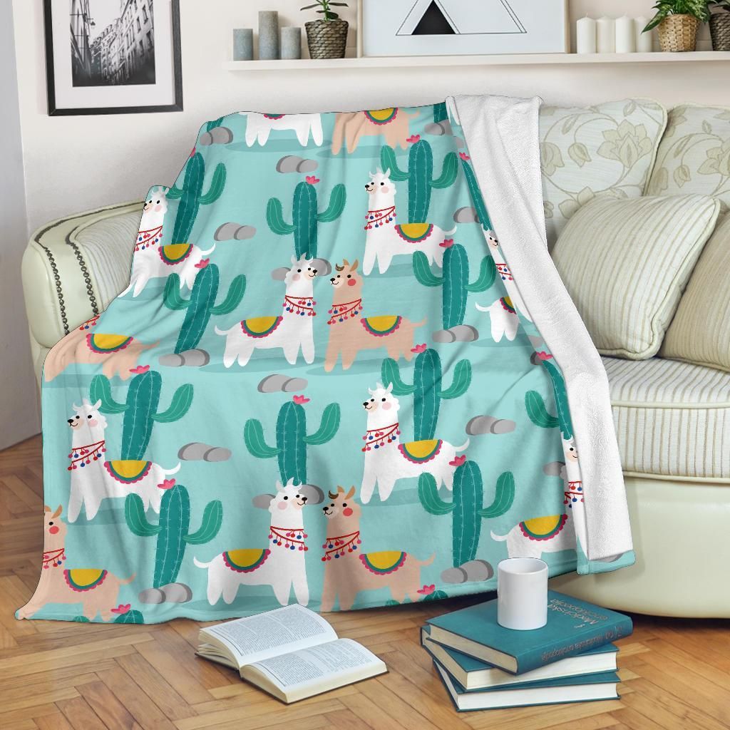 Llama Cactus Pattern 8 Sherpa Fleece Blanket