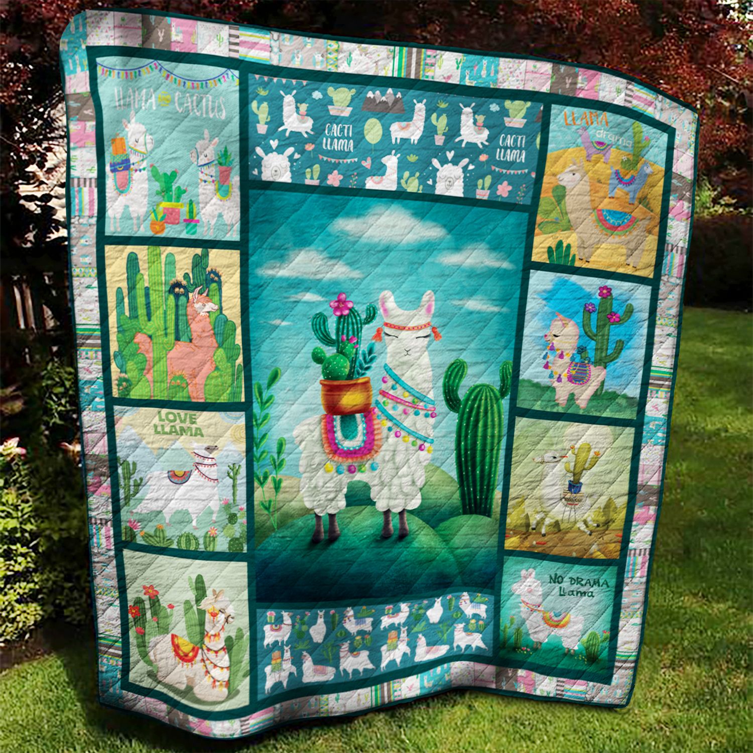 Llama Cactus Quilt Blanket AAA240601TA