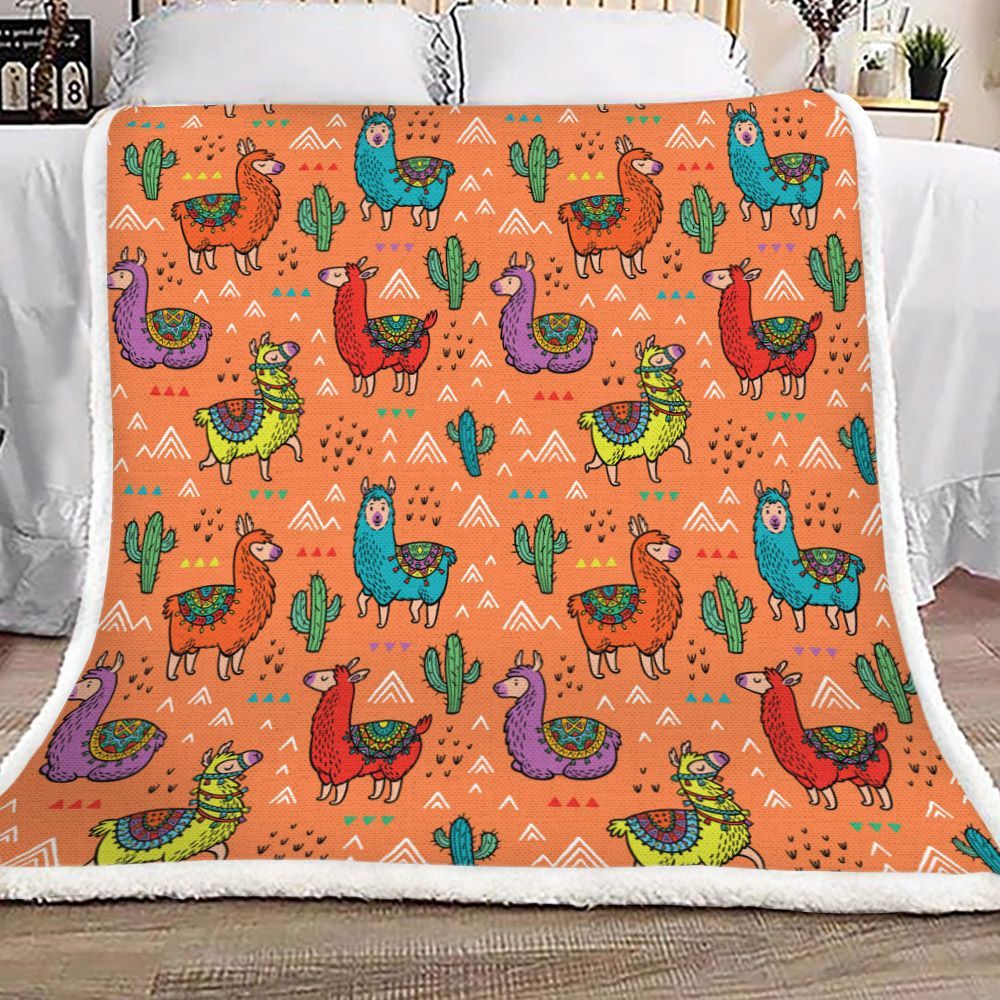 Llama Cactus Sherpa Fleece Blanket