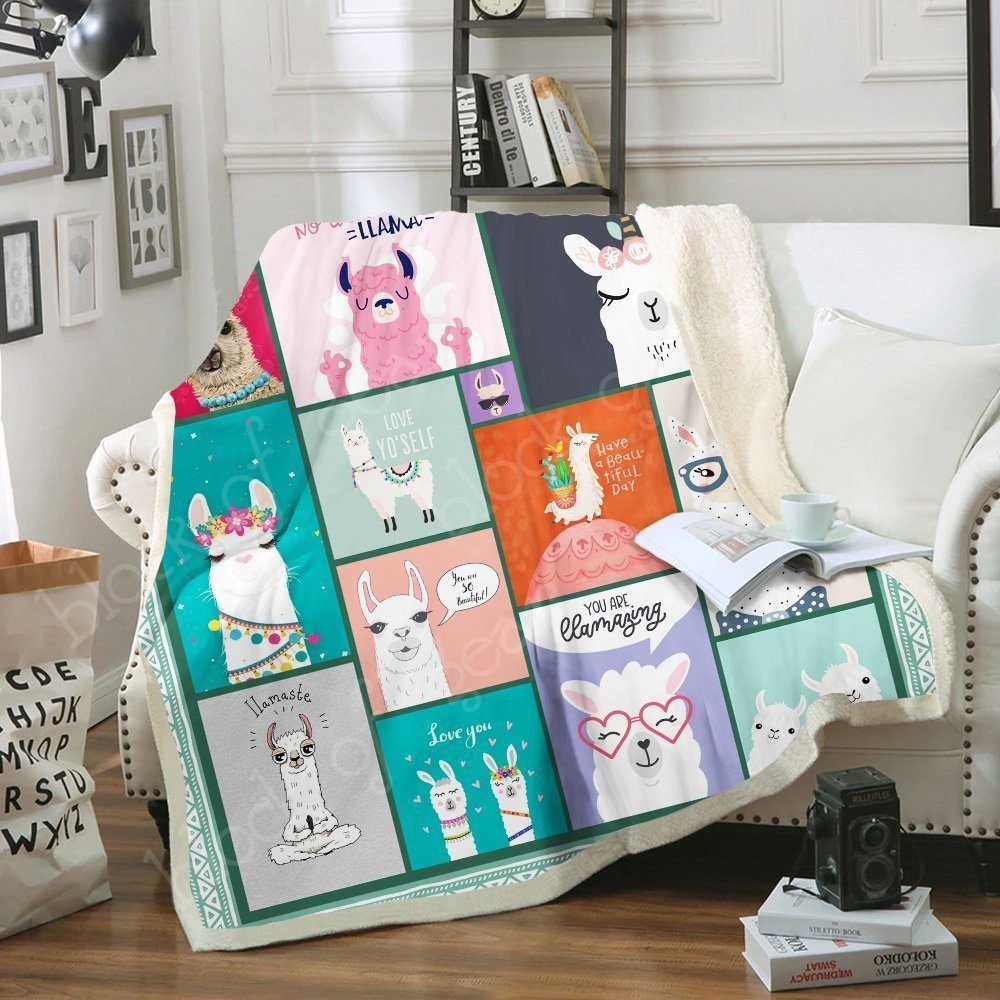 Llama Sherpa Fleece Blanket