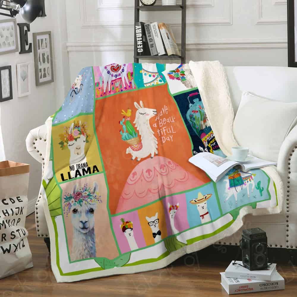 Llama Sherpa Fleece Blanket