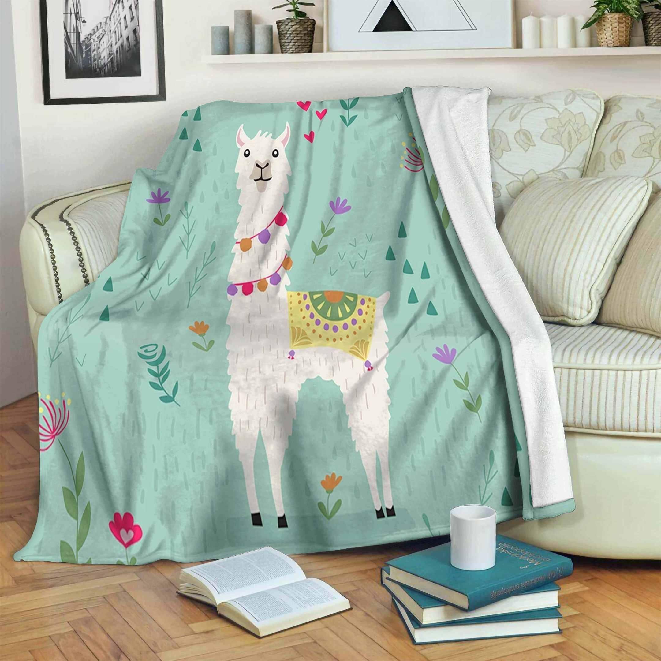 Llama Sherpa Fleece Blanket