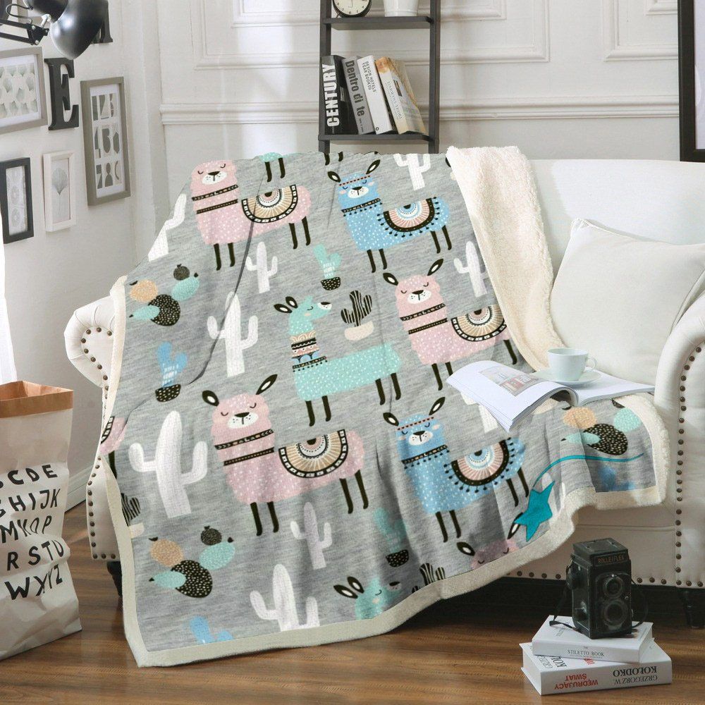 Llama Sherpa Fleece Blanket
