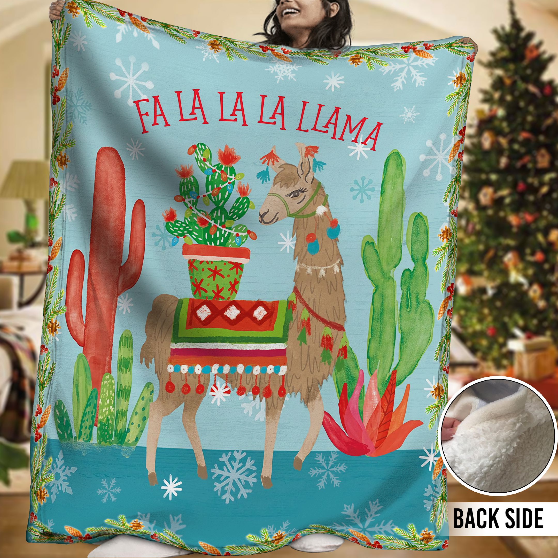 Llama Sherpa Fleece Blanket