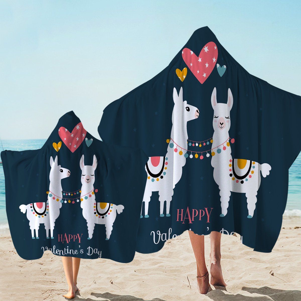 Llama Love Valentine Love You Printed Hooded Towel