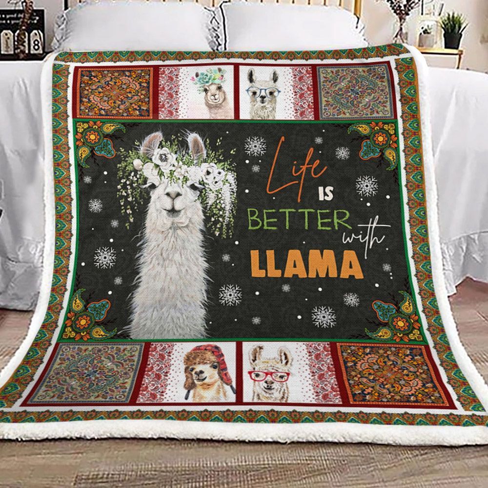 Llama Mandala Sherpa Fleece Blanket