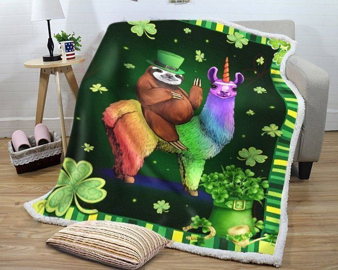 llama Saint Patrick Fleece Blanket