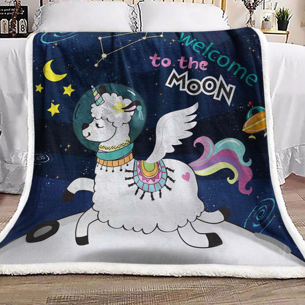 Llama Welcome To The Moon Sherpa Fleece Blanket