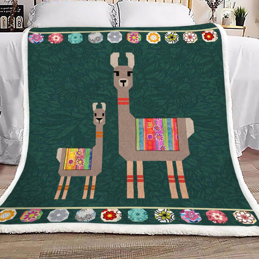 Llama Sherpa Fleece Blanket