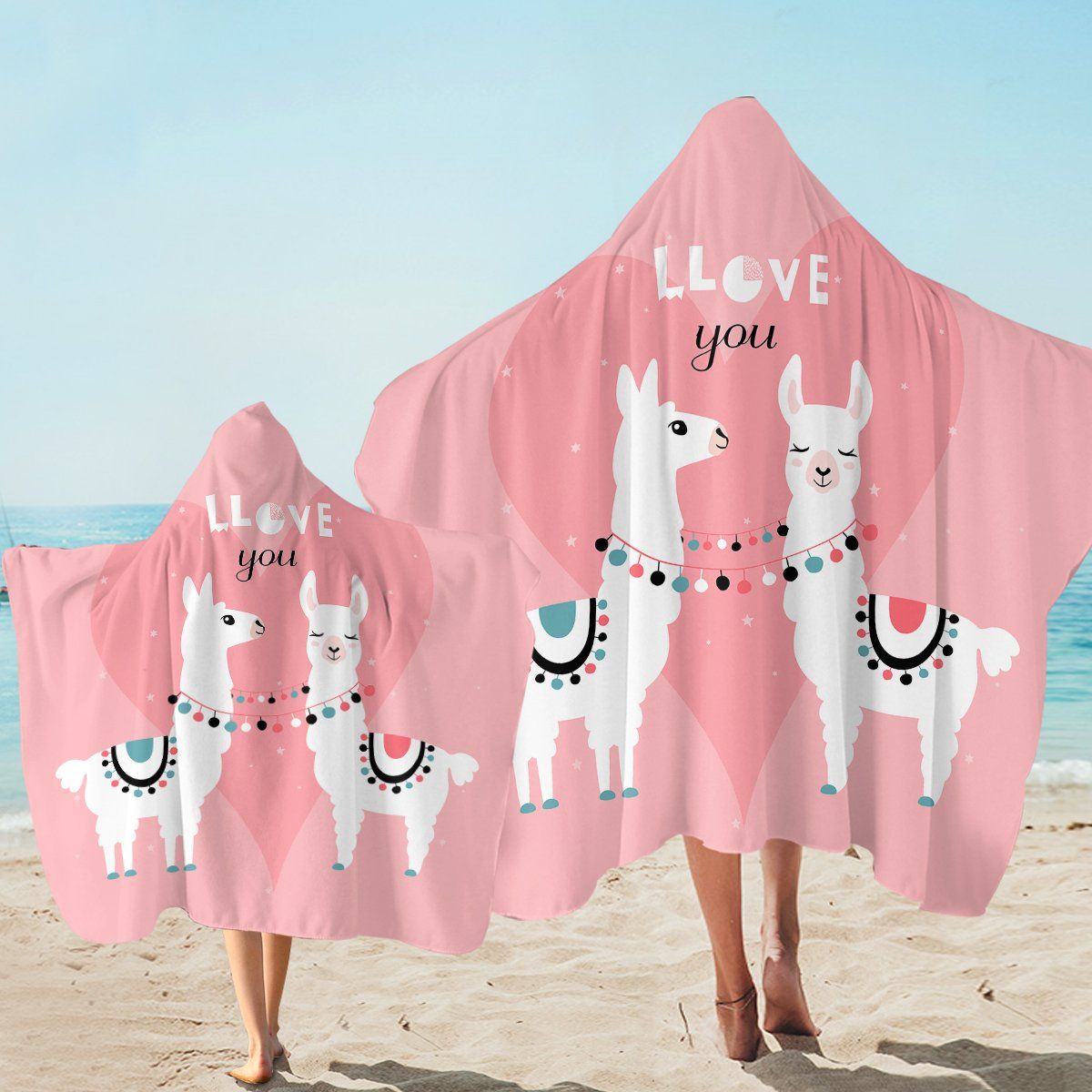 Llove You Pink Llama Printed Hooded Towel