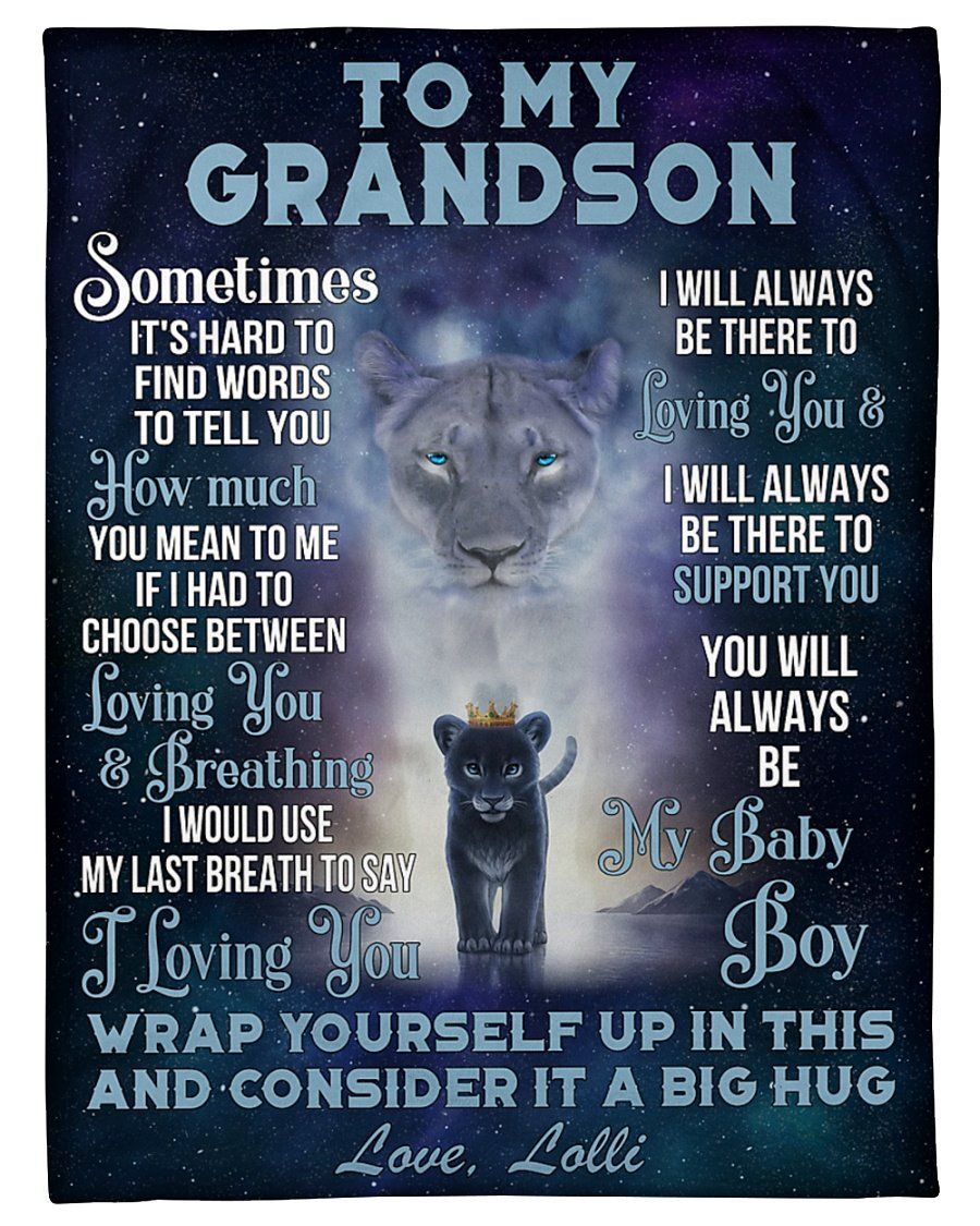 Lolli To Grandson Customized Name Lion Always Be There To Love You Fleece Blanket Fleece Blanket