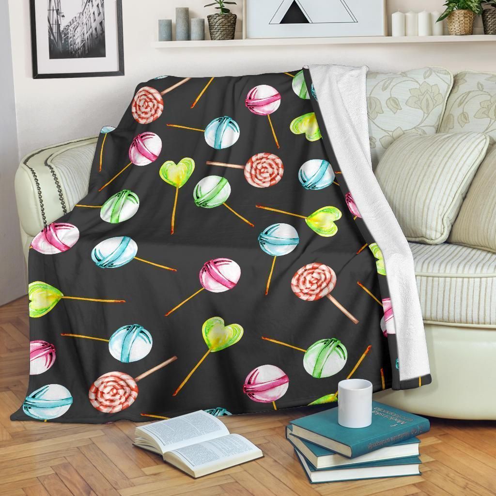 Lollipop Pattern Print Design Black Fleece Blanket
