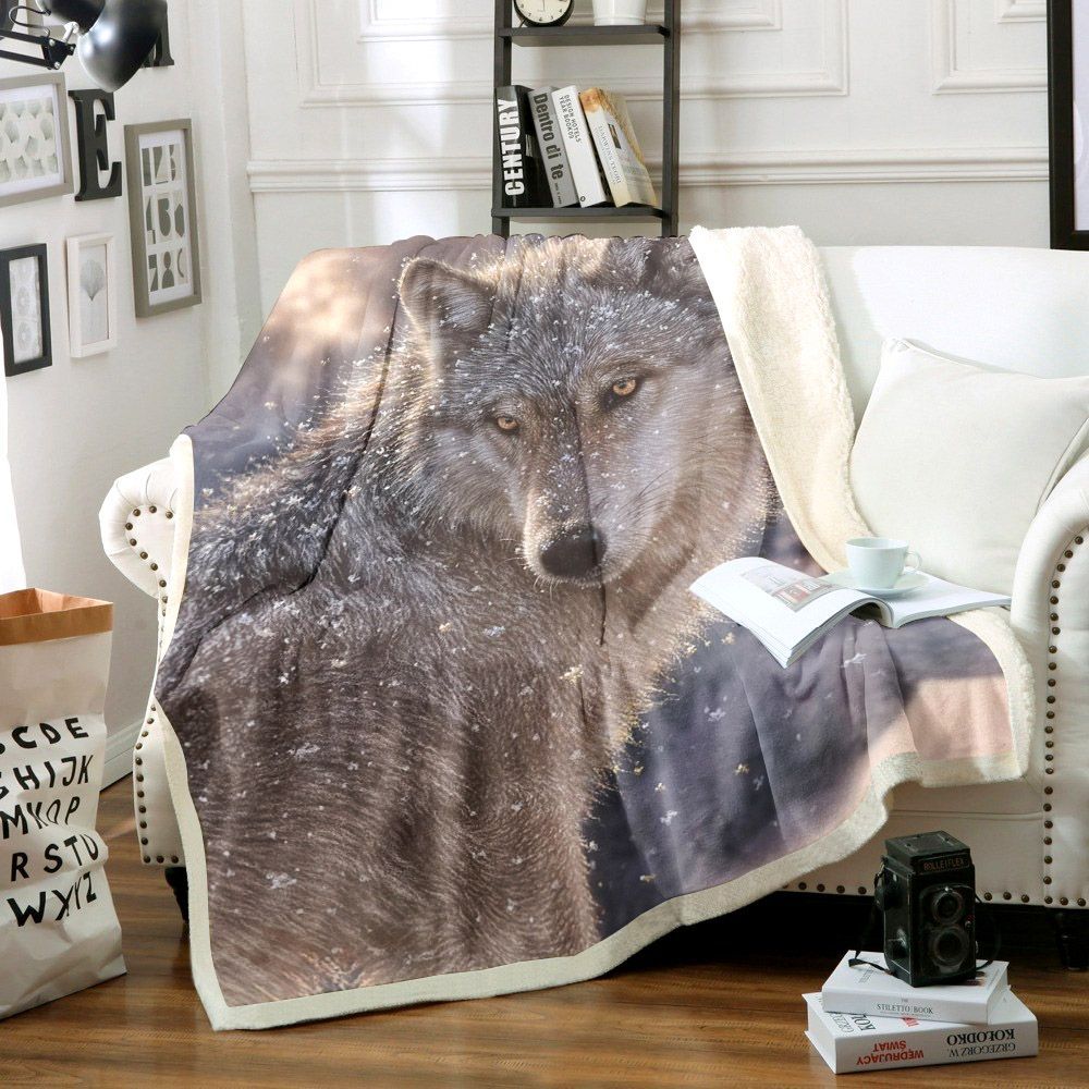 Lone Wolf Sherpa Fleece Blanket